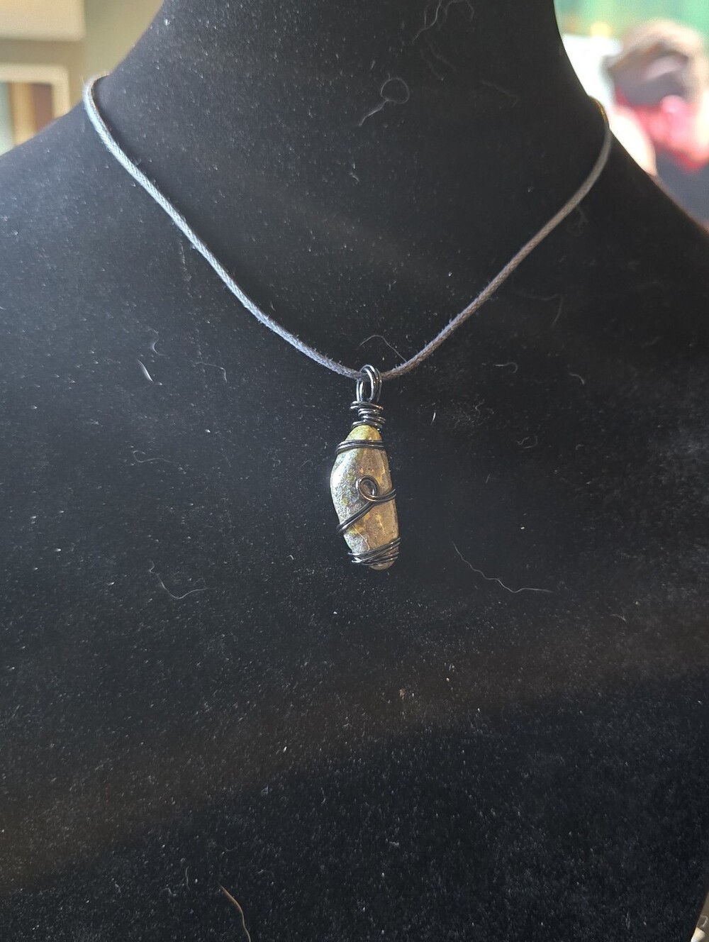 Handmade Black Wire Wrapped Dragon Stone Necklace
